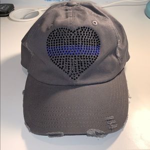 Thin Blue Line Grey Distressed Cap